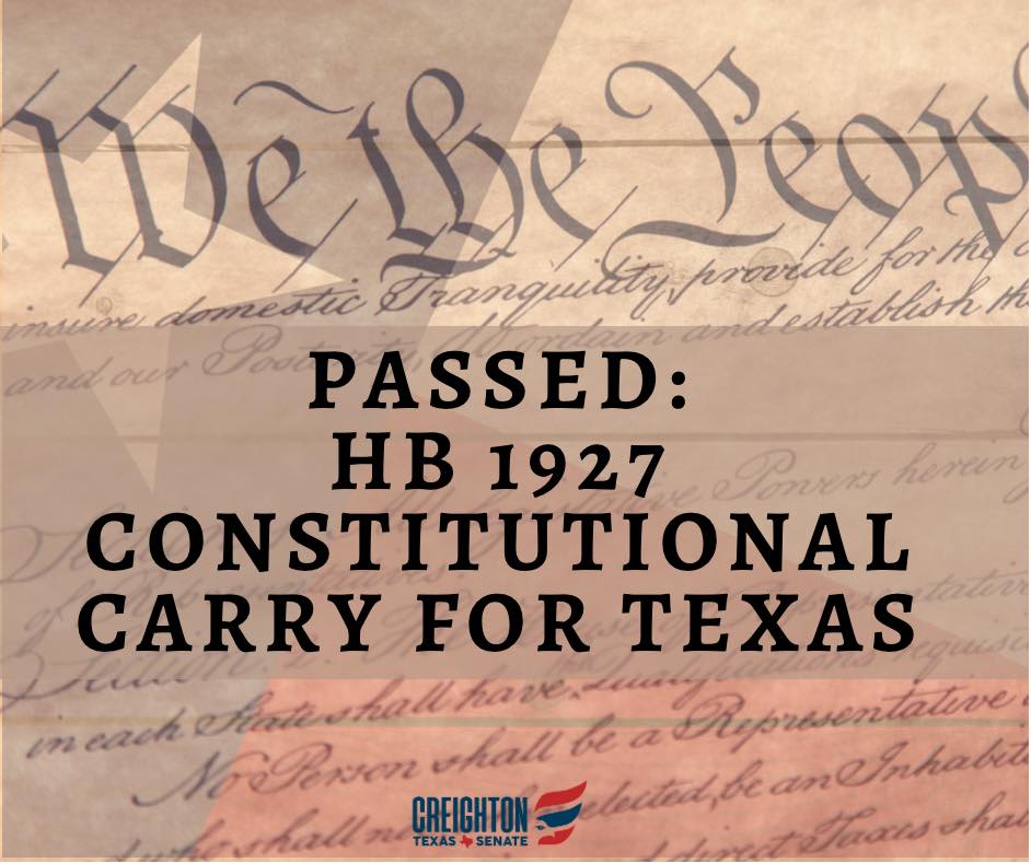 CONSTITUTIONAL CARRY APPROVED BY TEXAS SENATE